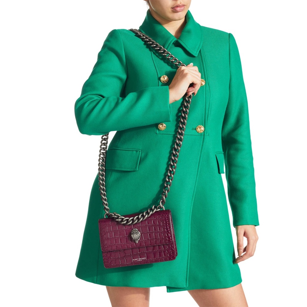 Kurt Geiger London Shoreditch Croc Leather Chunky Chain Bag Wine Red NWT - Picture 5 of 8